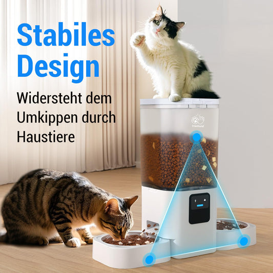 Futterautomat Katze 2 Näpfe mit APP: 7L katzenfutter automat mit Langsamer Vorschub, 5G WiFi Doppel Futterspender Katzen, Trockenfutter Automat für Mehrere Haustiere, WLAN Futterautomat Hund